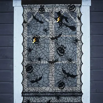 

Halloween Decor Black Halloween Curtain Big Lace Spiderweb Pumpkin Bat Pattern Door Curtain HorrorAtmosphere Holiday Decor