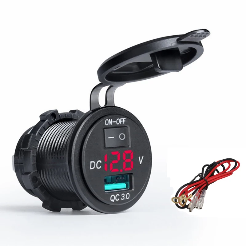 

Motorcycle Car Boat modification USB Charger Socket Voltmeter Quick Charge 3.0 Switch with led digital display Voltmeter