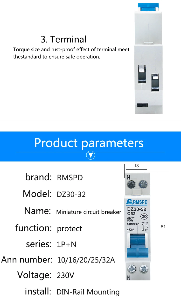 Мини-прерыватель DPN DZ30-32 DZ30LE-32 1P+ N 10A 16A 20A 25A 32A 220V 230V 50HZ 60HZ прерыватель de carril DIN disy