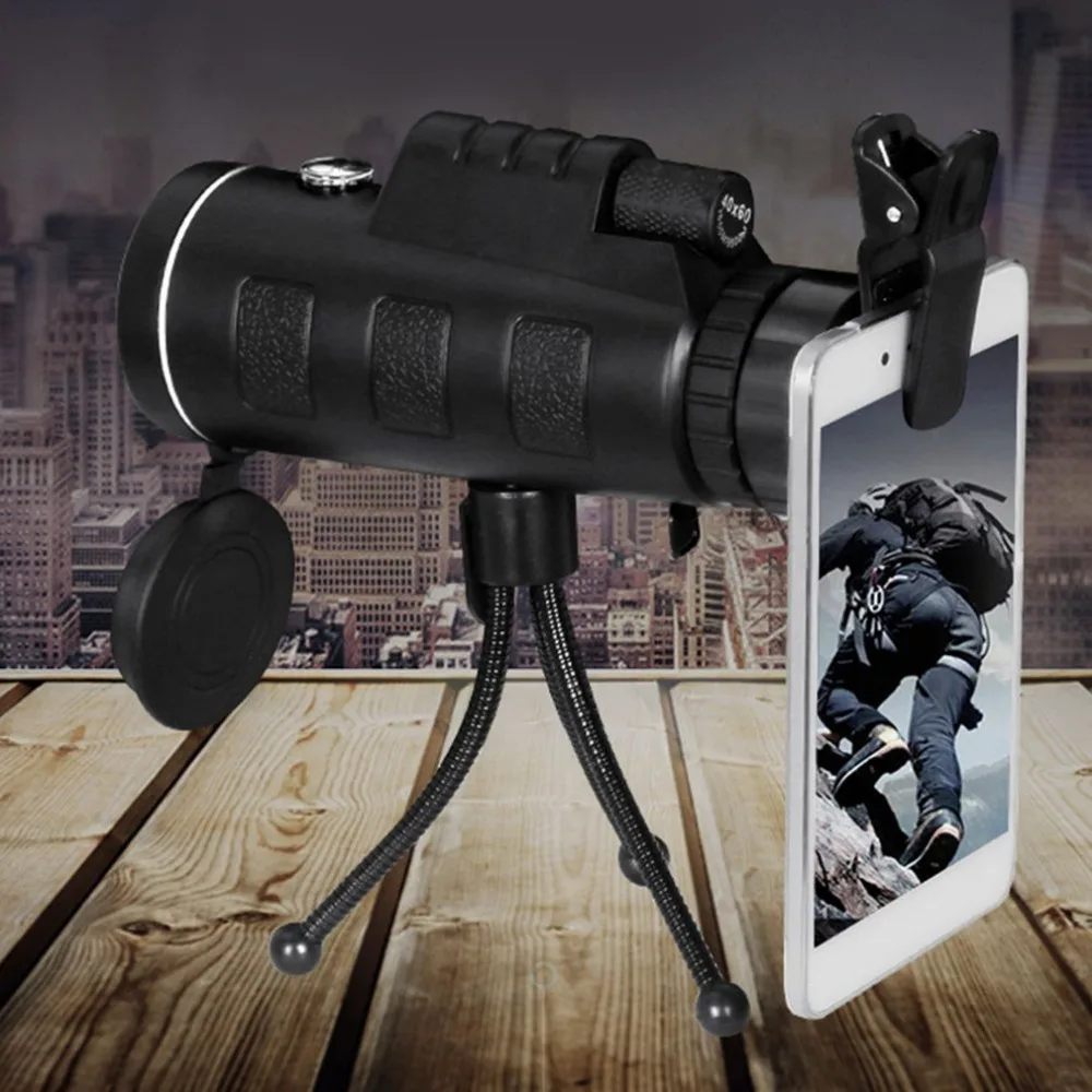 

40X60 Monocular Telescope Binoculars HD Night Vision BAK4 Prism Green Film Scope With Compass Phone Clip Tripod Hot Sale