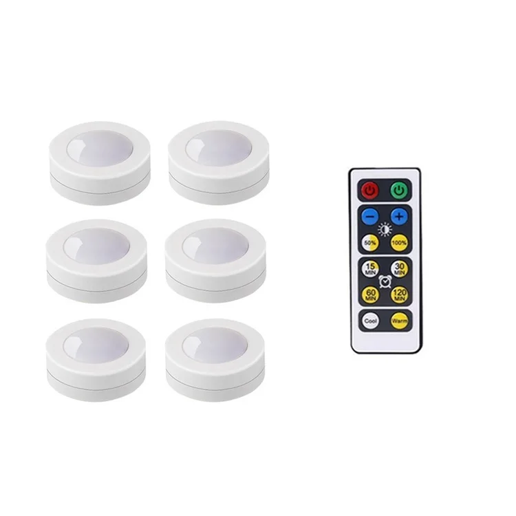 6pcs set Светодиодные светильники для освещения шкафа Беспроводной Цвет Изменение RGB Шайба светильник пульт дистанционного управления 13 цветов дисплей светильник s под шкаф светильник ing - Испускаемый цвет: 6pcs set