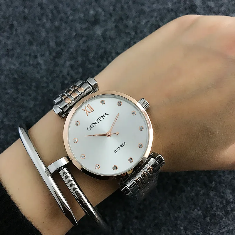 

CONTENA Hot sell Luxury Buniness Full Steel Quartz Saati Montre Femme Relojes Mujer Clock free shipping