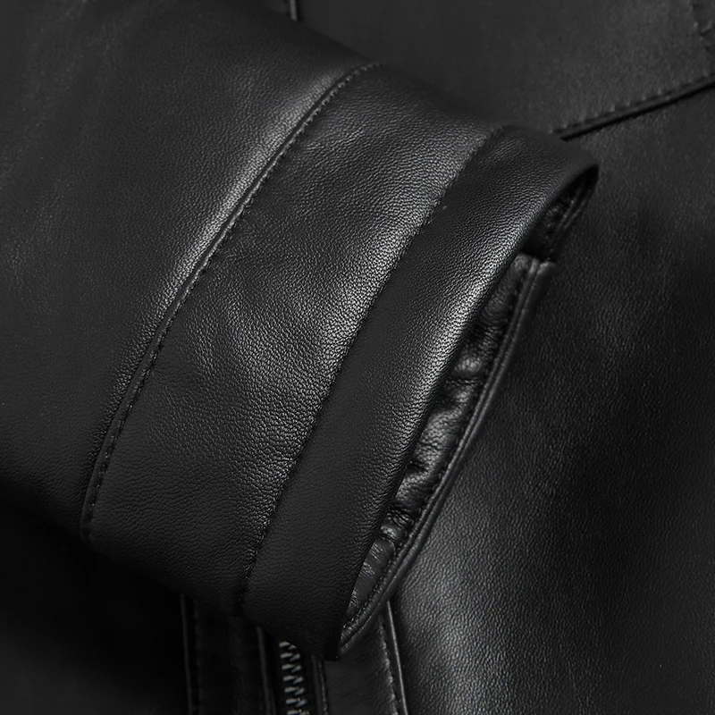 DK New luxury Mink Fur Coat Men Medium Long Real Sheepskin Leather Jackets Top Quality Black Natural Leather Clothing