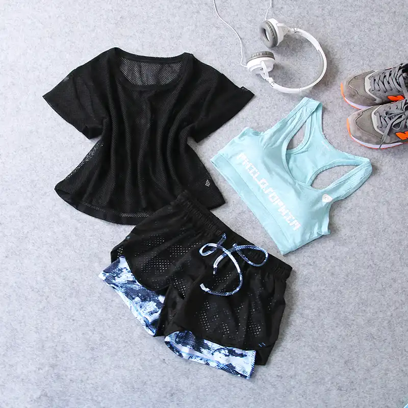 Woman 3 Pcs yoga set Shirt Top+Bra+Shorts fitness gym Clothing