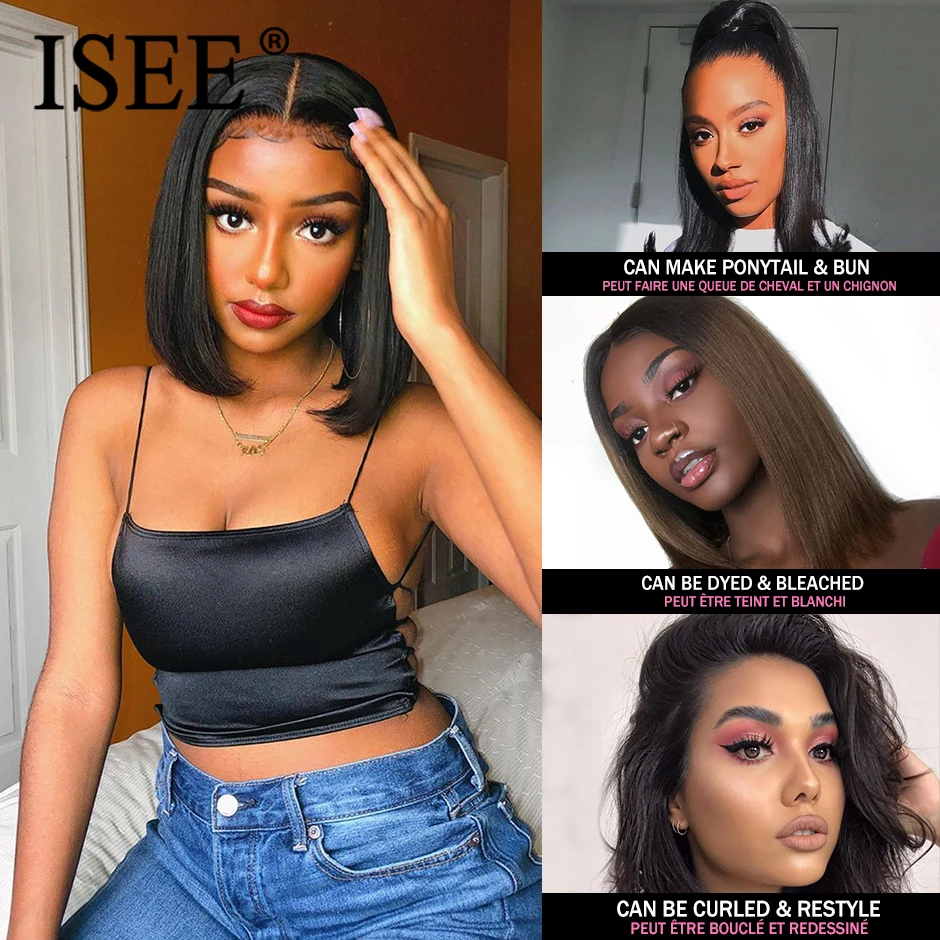 Straight Bob Lace Front Wigs ISEE HAIR Bob Human Hair Wigs 4X4 Lace Closure Wigs Brazilian Straight Short Bob Lace Front Wigs