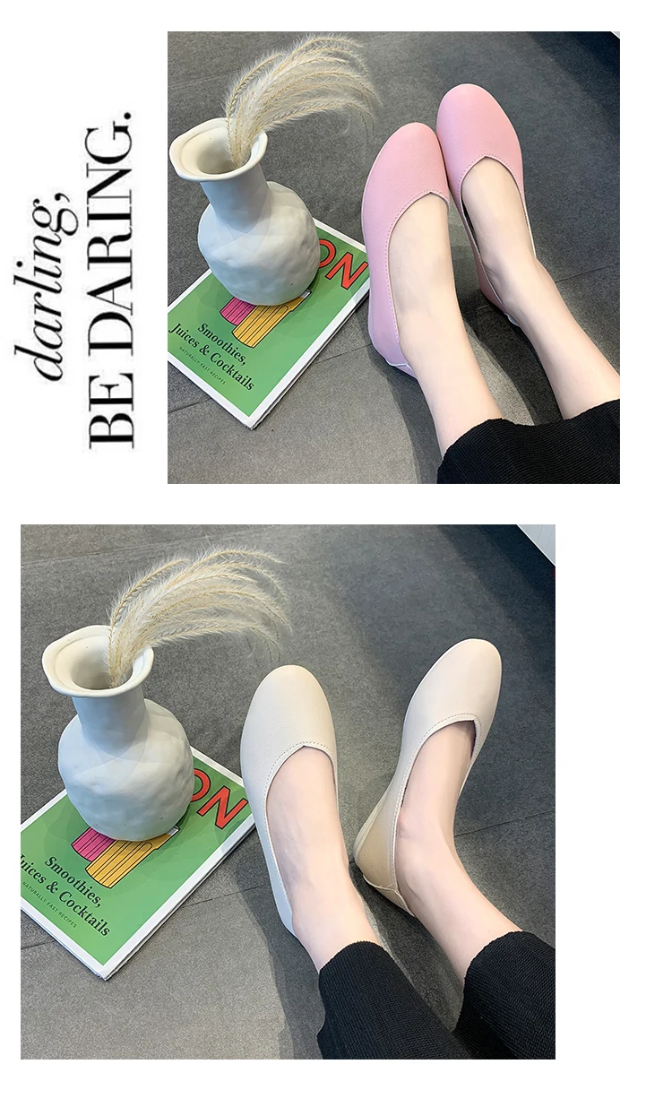 Single shoes female autumn flat bottom wild round head Korean version shallow mouth a pedal work shoes