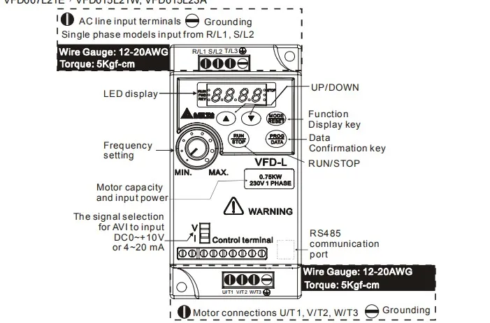 Дельта Инвертор VFD002L21A VFD004L21A LVFD007L21A L серии 0.2KW 0.4KW 0.75KW