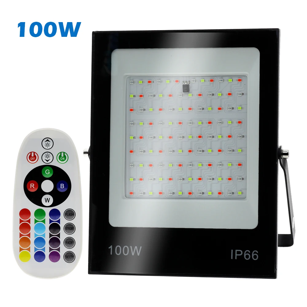 50W 100W 200W RGB Led Flood Light Waterproof 220V LED Spotlight With Remote Control For Path Garden Street Gate Outdoor Lighting external security light Floodlights