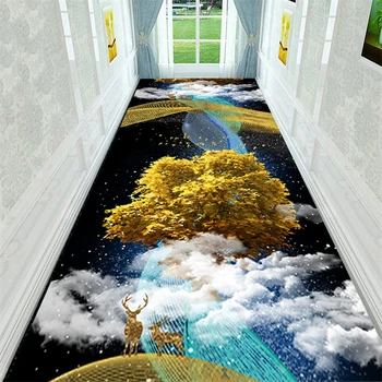 

Luxurious Gold Corridor Carpet Soft Flannel Bedroom Rugs Entrance Doormat Modern Deer Area Rug Carpets for Living Room 80*200