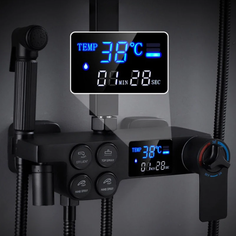 Hot Cold Shower Set Bathroom Smart Digital Thermostatic Shower System Bathtub SPA Rainfall Bath Tap Wall Mount Full Kit Faucets shower head shower set