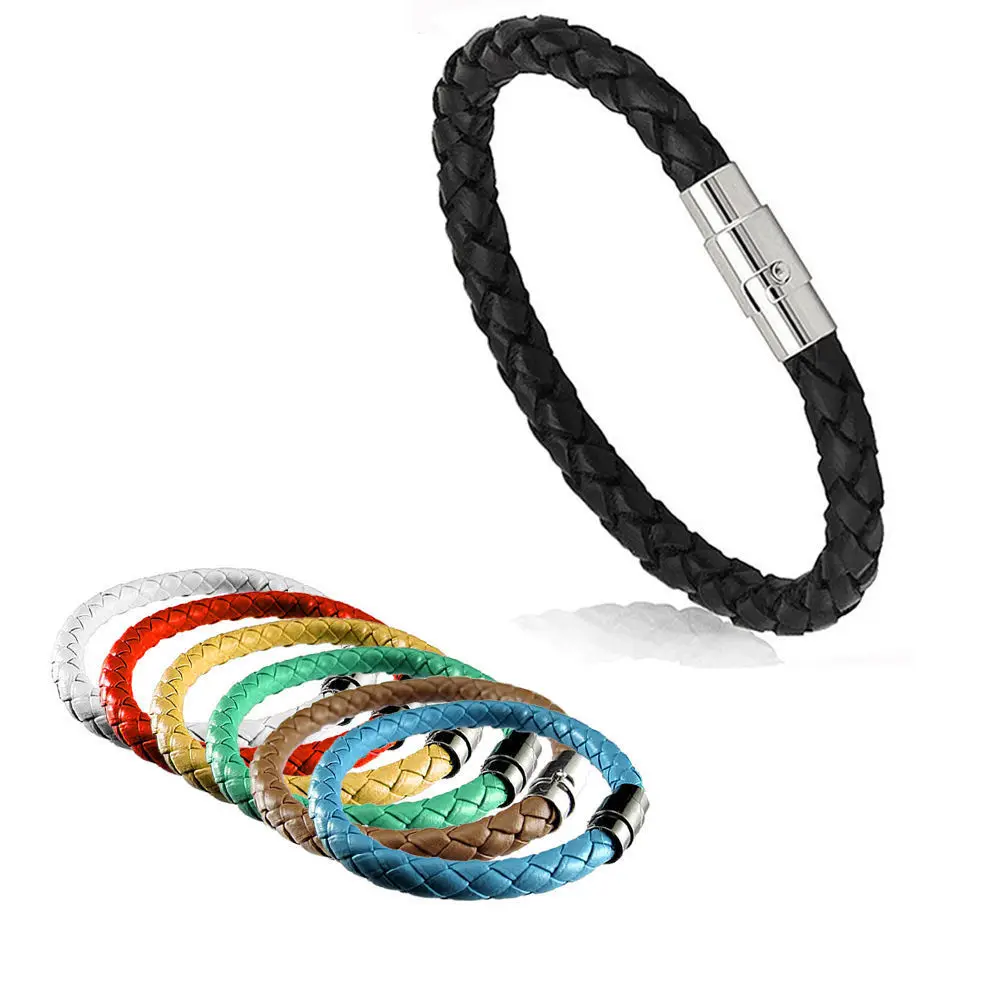 Bracelet Jewelry Men Women Leather Stainless Steel Button Bangle Wristbands