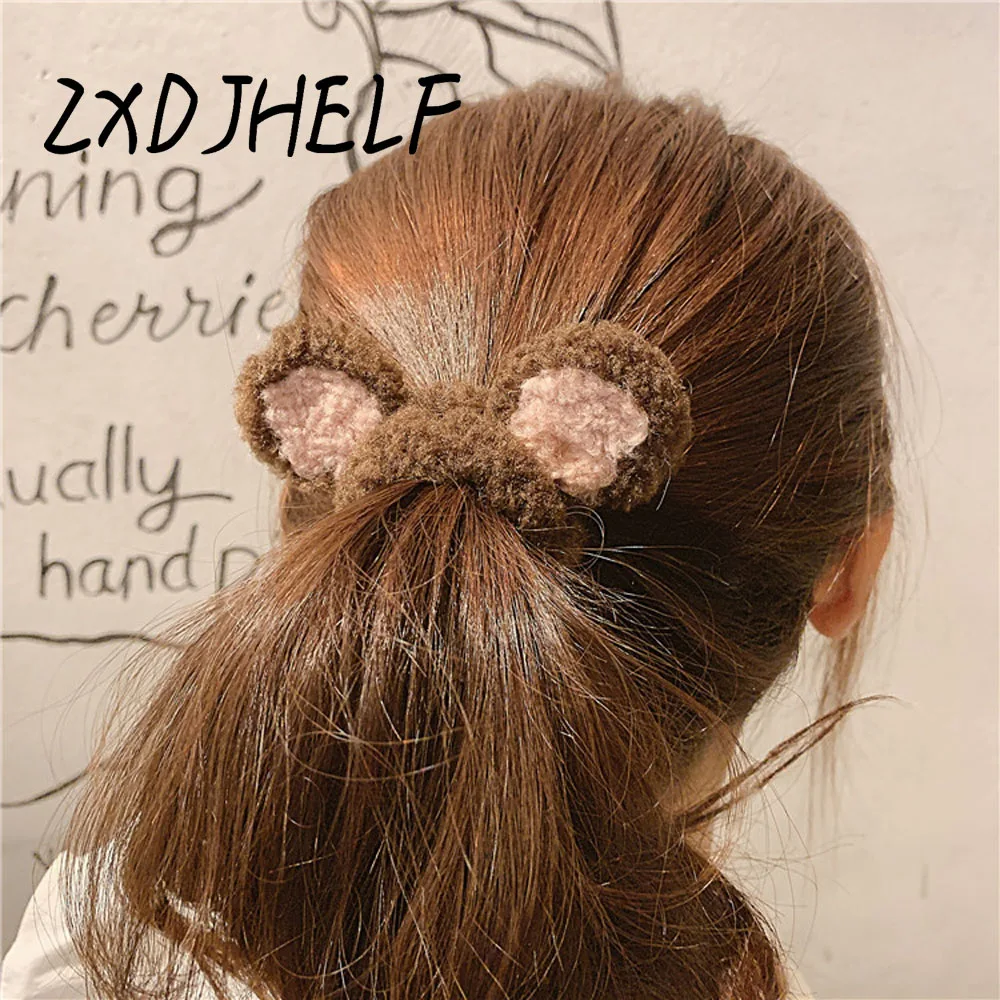 ZXDJHELF Cute Plush Elastic Hair Band For Hair Accessories Simple Cartoon Women Rubber Band Mujer Scrunchie Ponytail Holder F576