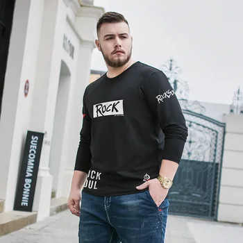 

Fat Brother Plus-sized Men's Long-Sleeved T-shirt Spring and Autumn Men's Loose and Plus-sized Youth Men's New Sports T-shirt