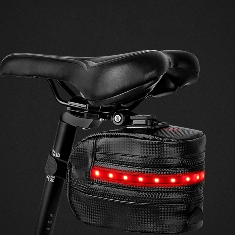 Waterproof Bike Bicycle Saddle Bag W/ LED Taillight Tail Rear Seat Storage Pouch
