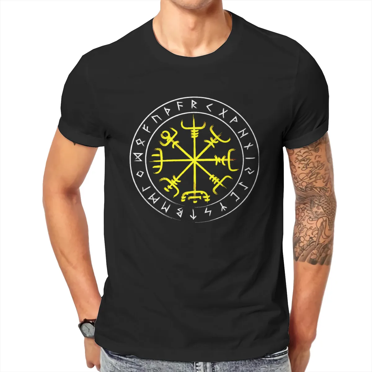 Мужская футболка Vegvisir Futhark Vikings с компасом и рунической защитой нордическая