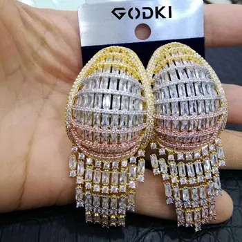 

GODKI 2020 Luxury Vintage Statement Hoop Earrings For Women Wedding Cubic Zircon DUBAI Bridal Round Circle Hoop Earrings 2019