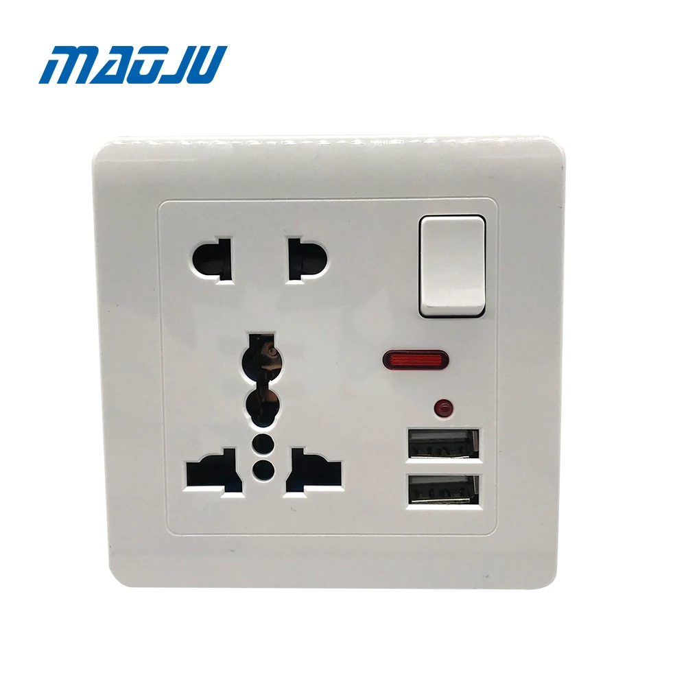 

USB Wall Switch Electrical Power Outlet Brisith Universal Type Three Five Hole With Switch 13A 16A 110-250V