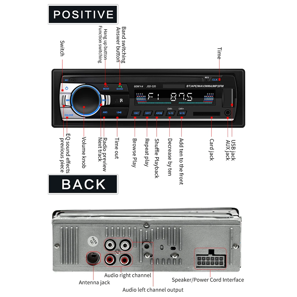 In-Dash FM/MP3/USB/Bluetooth Car Stereo Digital Media Receiver