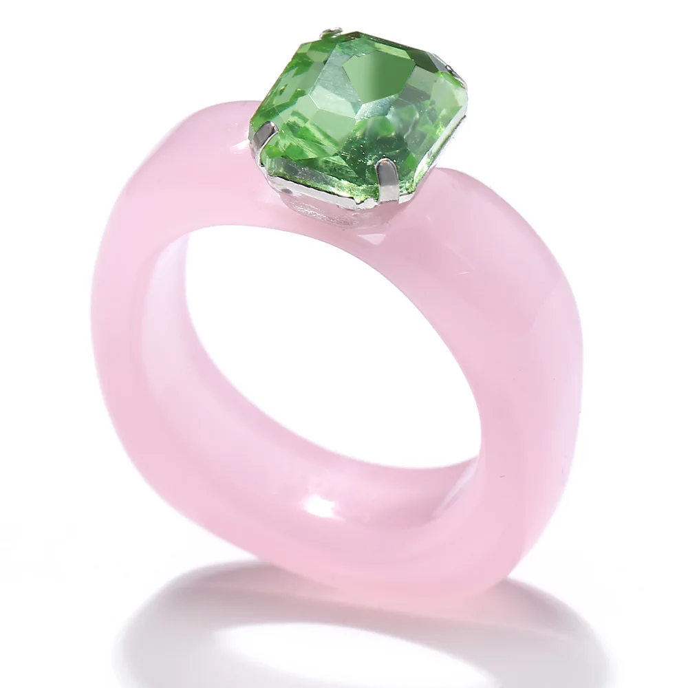 Acrylic Gemstone Ring For Women Shiny Geometric Transparent Ring_voghion.com
