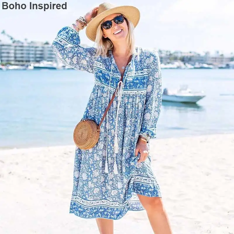 Женское платье с длинным рукавом цветочным принтом|robe femme|dress bohemianmaxi dress |