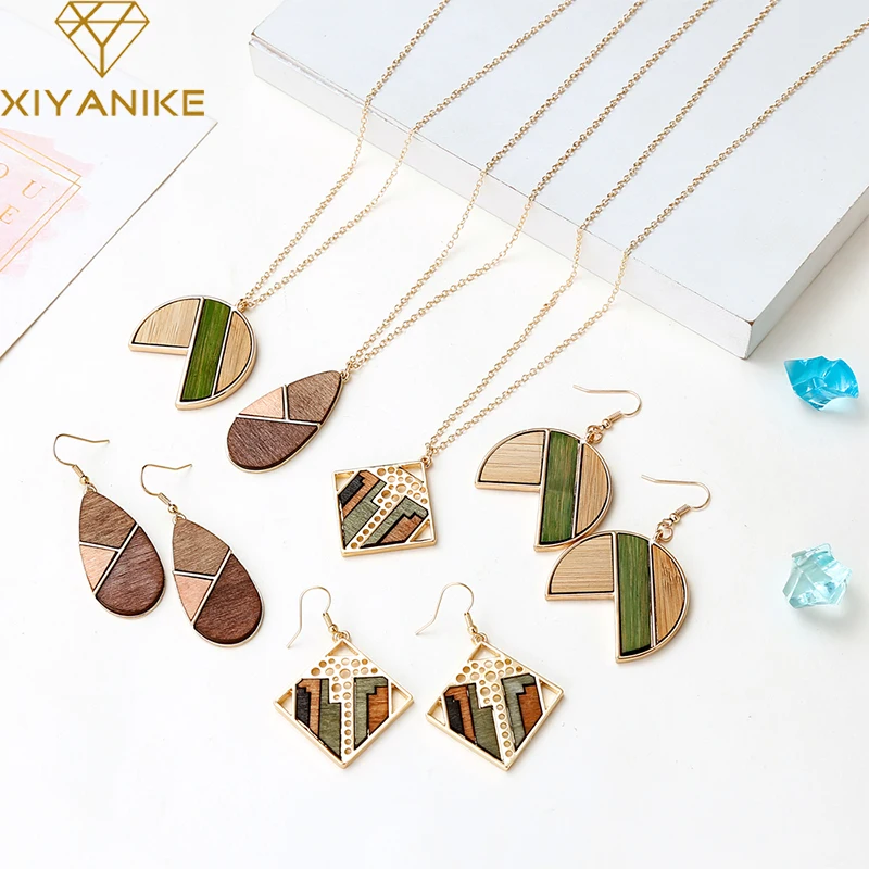 

XIYANIKE Female Dubai Bridal Jewelry Sets Wooden Handmade Long Chain Necklace For Women jewels adornment bijoux Jewellery 2019