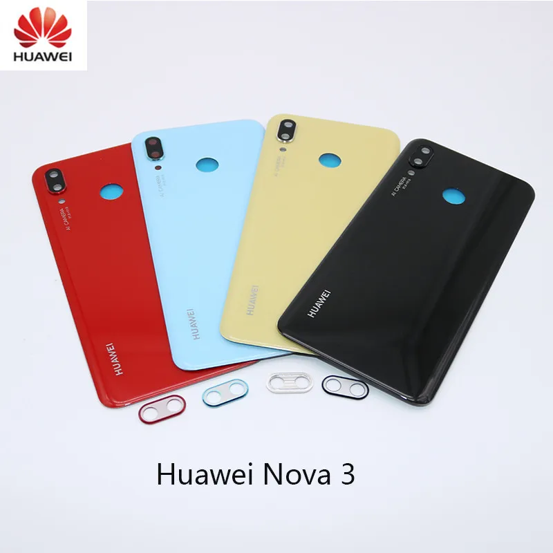

Original 3D Glass for HUAWEI Nova 3 Back Battery Cover Case Rear Housing Cover Rear Door With Camera Lens +Adhesive