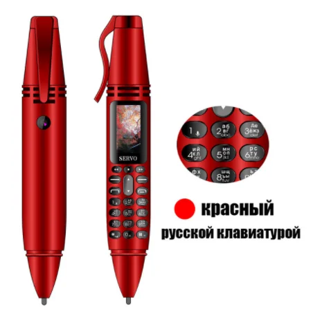 Red RussianButton Миниатюрная ручка для экрана, маленький мини мобильный телефон, две sim-карты, Bluetooth, набор номера, мобильный телефон с фонариком, записывающая ручка, fm-радио - Цвет: Red RussianButton
