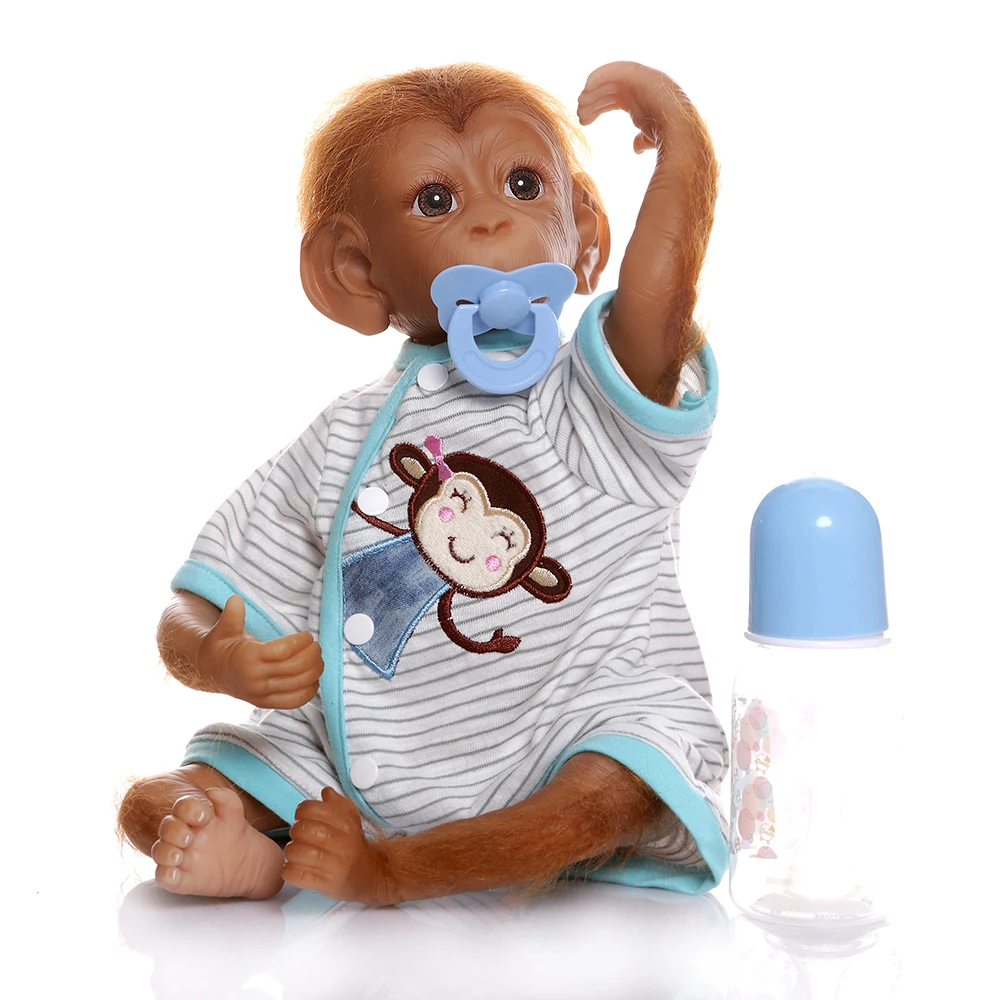 

46CM Handmade Detailed Paint Reborn Baby Monkey doll soft silicone limbs Newborn Baby Apes Collectible Art kids gift