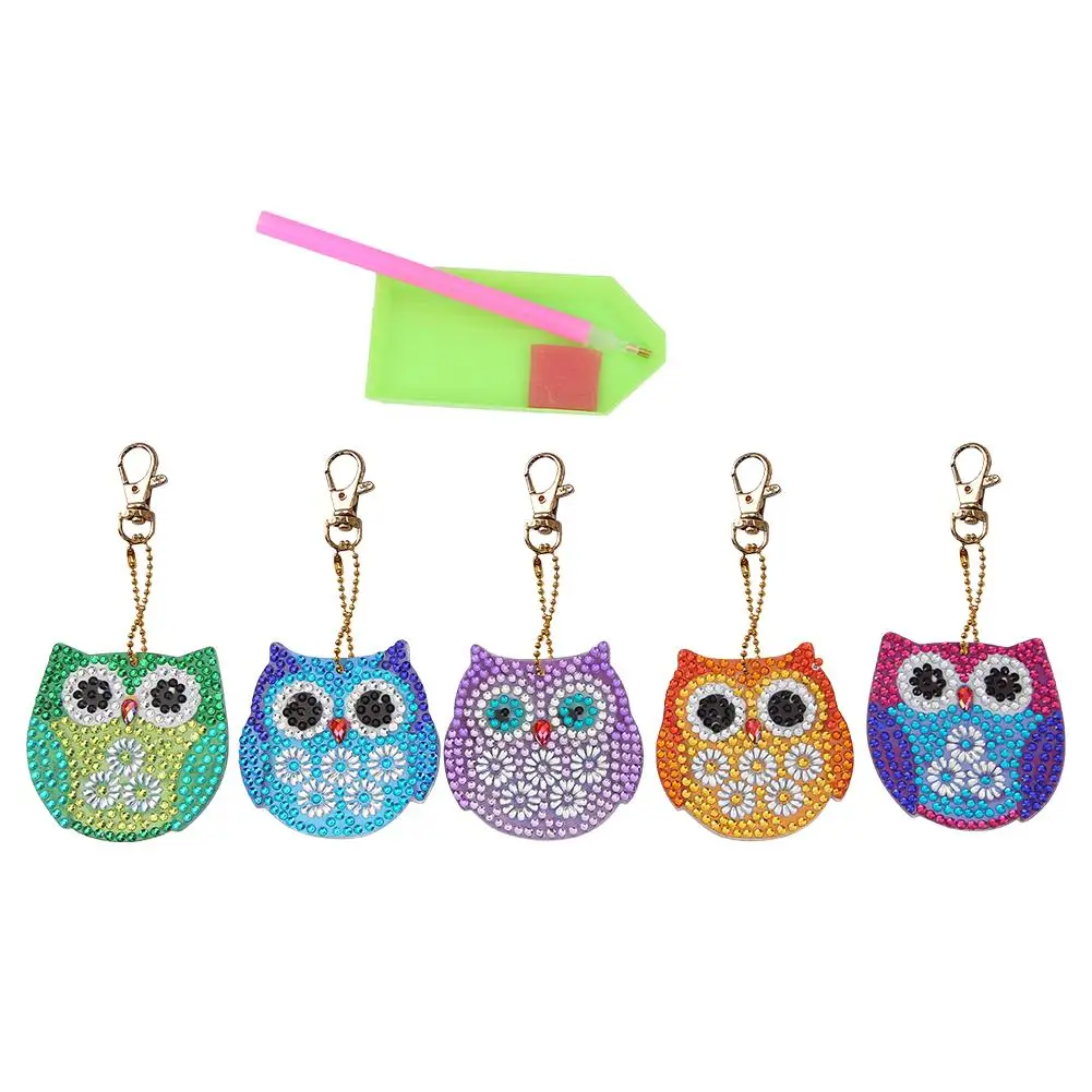 4/5pcs DIY Full Drill Special Diamond Painting Keychain Cartoon Owl Cake Women Bag Pendant Keychains Jewelry Key Ring Gifts