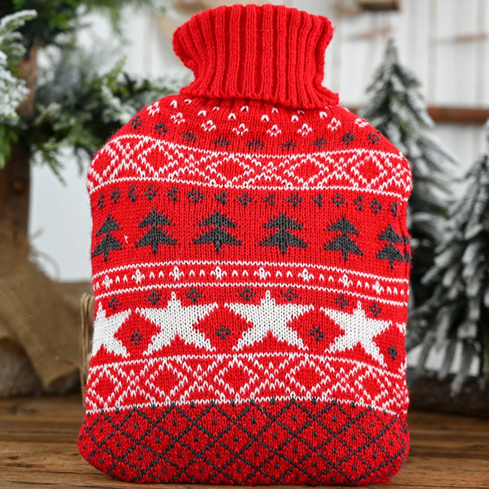 

32*20cm Hot Water Bag Bottle Cartoon Knitted Cover Large Size Cloth Cover Home Christmas Patterns Hot Water Container
