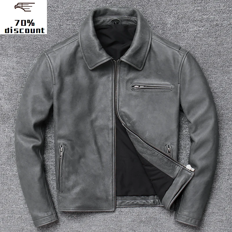 

2020 New Leather Jacket Men Men's Genuine top layer leather mens sheepskin fur coat skull leather jacket popular