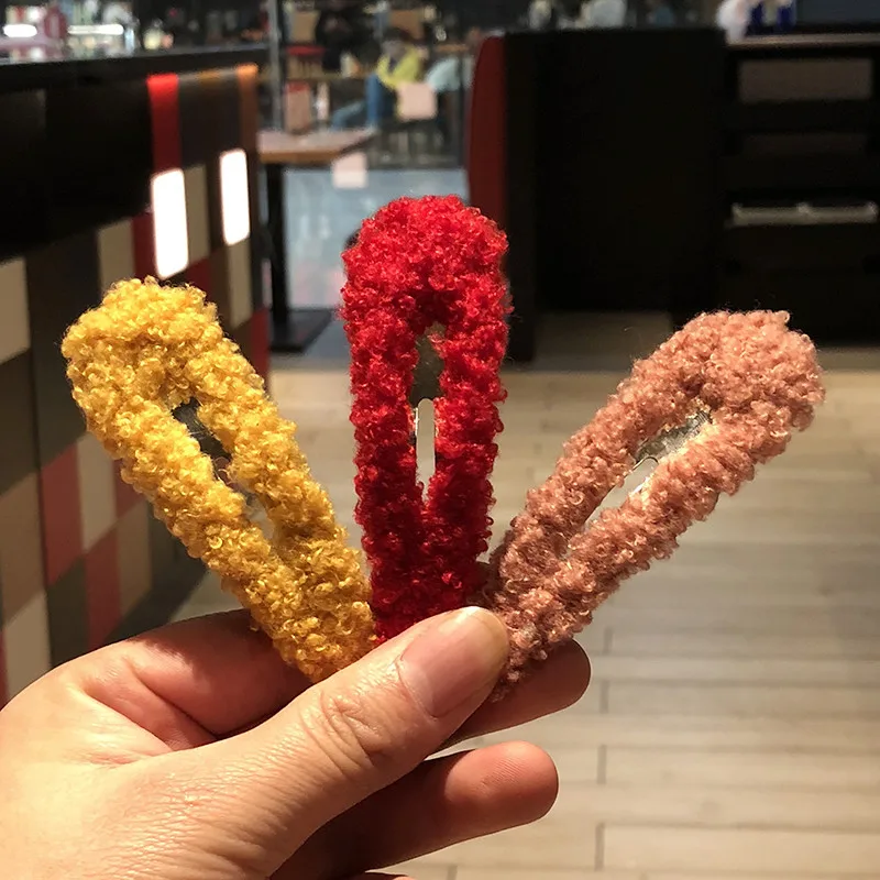 Корейские женские заколки для волос из искусственного меха, мягкие заколки для волос, детские заколки для волос в форме капли, заколки для волос для девочек, заколки, аксессуары для волос