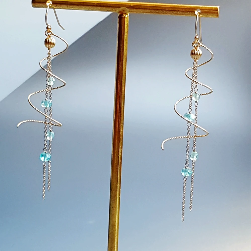 Lii Ji Genuine Apatite Spiral Earrings 925 Sterling Silver Handmade Drop Link Earrings Delicate Jewelry For Women Gift
