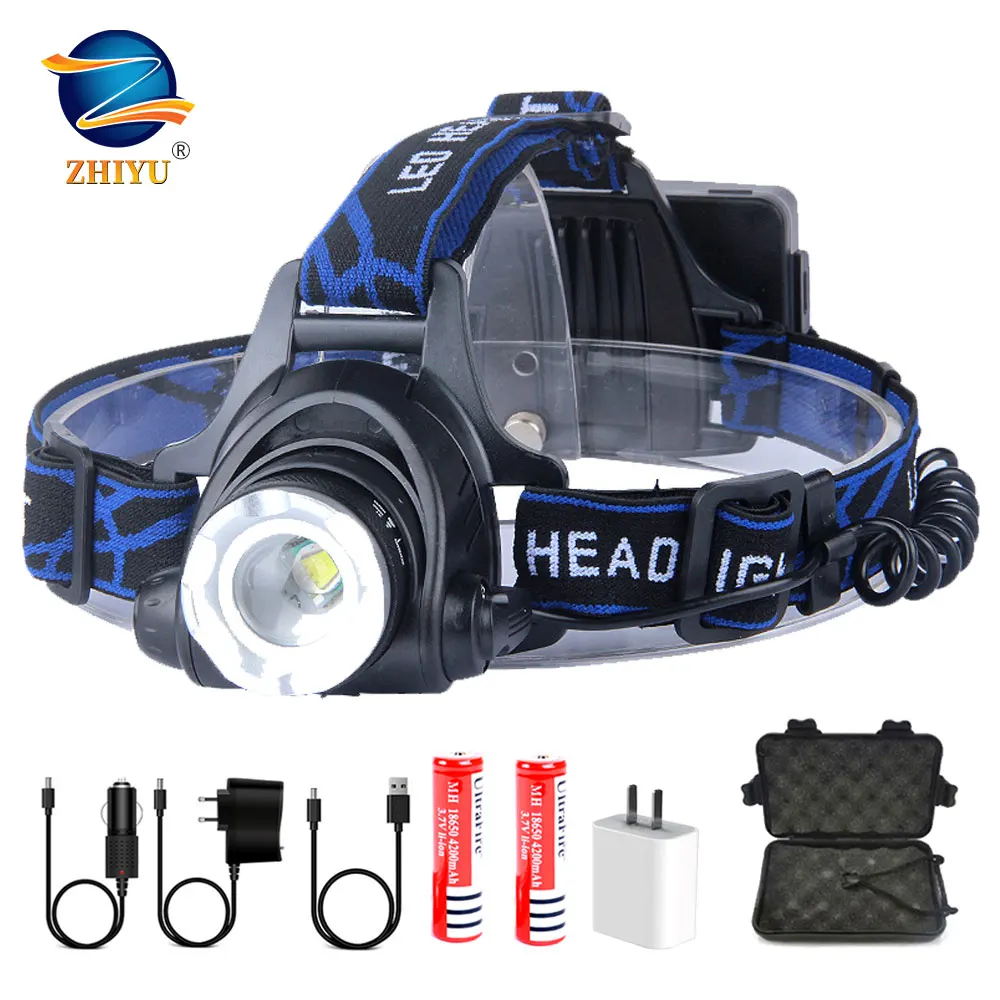 ZHIYU Led Headlamp 2 * 18650 Bettery Super Bright Single Head Lights Fishing Comping T6 Фары Масштабируемые