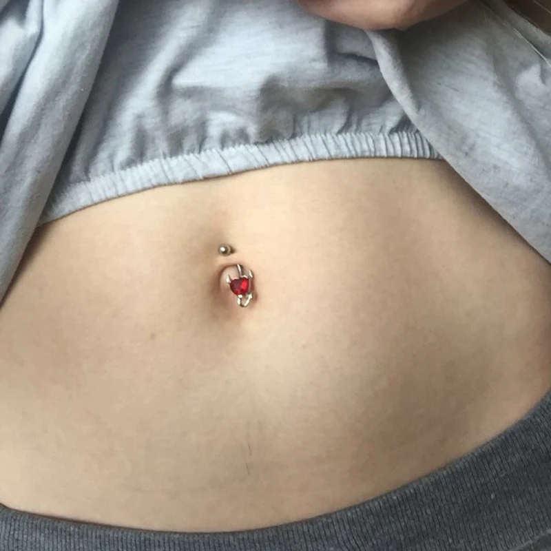316L Stainless Garnet Heart Zircon Crystal Devil Belly Button Ring Navel Piercing Nombril Ombligo Body Jewelry 14g