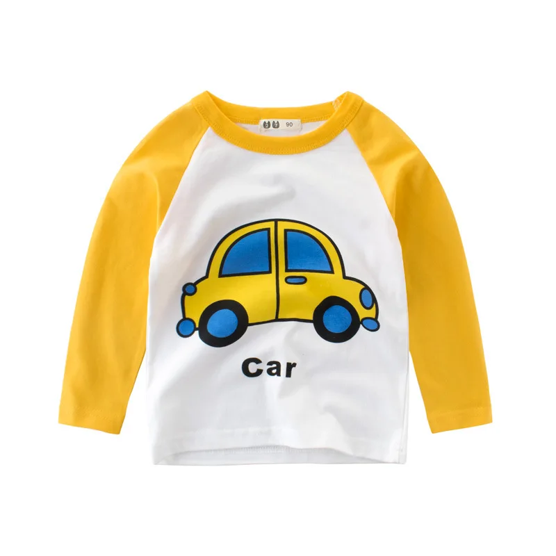 Oeak/весенне-осенняя футболка с длинными рукавами для мальчиков с принтом автомобиля из мультфильма; детская одежда; повседневные топы для малышей; футболки; детская футболка - Цвет: yellow