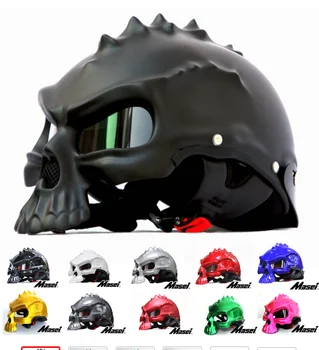 

489 Dual Use Skull Mask Motorcycle Helmet Capacete Casco Novelty Retro Casque Motorbike Half Face Scooter Helmet