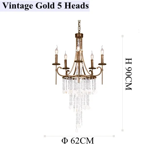Vintage Gold 5 Heads LukLoy Люстра для зала хрустальные подвески Винтажный потолочный светильник декоративный подвесной светильник люстра с крепящимися элементами Ретро подвесной светильник - Цвет абажура: Vintage Gold 5 Heads