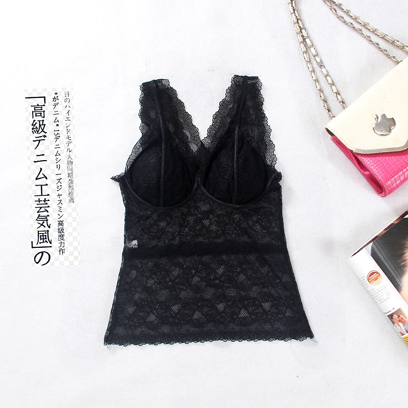 MLXSLKY New women's fashion lace halter vest autumn and winter vest slim thin womens lace vest - Цвет: Черный
