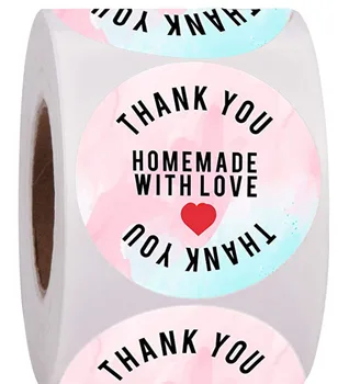 

500pcs Pink&Blue Thank you Stickers Circle Adhesive Hand Made Stickers for Business Envelope Packaging Label Stickers