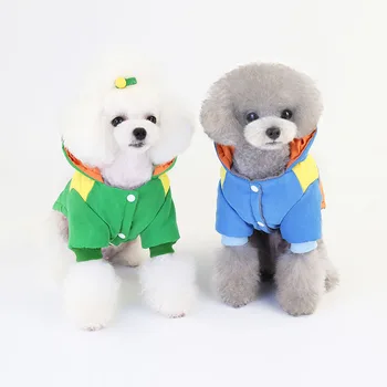 

Winter Pet Cotton-padded Clothes Color Hoodie Two-legged Jacket for Small Large Dogs Cats Pet Buttons Coat Costumes Green Blue