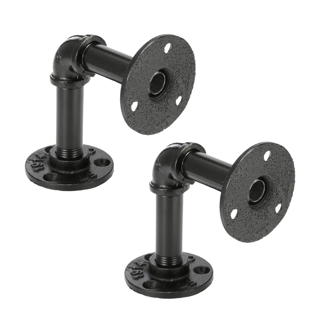 2PCS Iron Industrial Pipe Shelf Bracket Retro Black Mounting Bracket Holder Storage Holders Racks Home Decor Partition Support