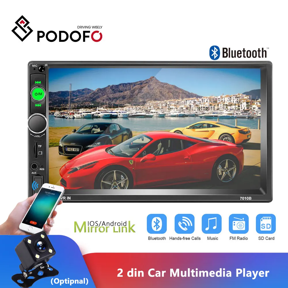 Tanie Podofo 2Din radia samochodowego 7 cal ekran dotykowy Radio Autoradio samochodowy MP5 odtwarzacz cyfrowy wyświetlacz multimedia bluetooth USB 2din Radio samochodowe