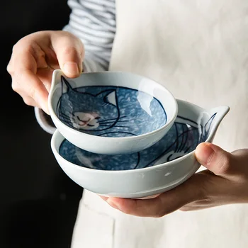 

Creative Japanese Hefeng Hand-painted Cartoon Cat Ceramic Bowl Family Rice Bowl Children's Rice Bowl Seasoning Bowl Dipping Dish