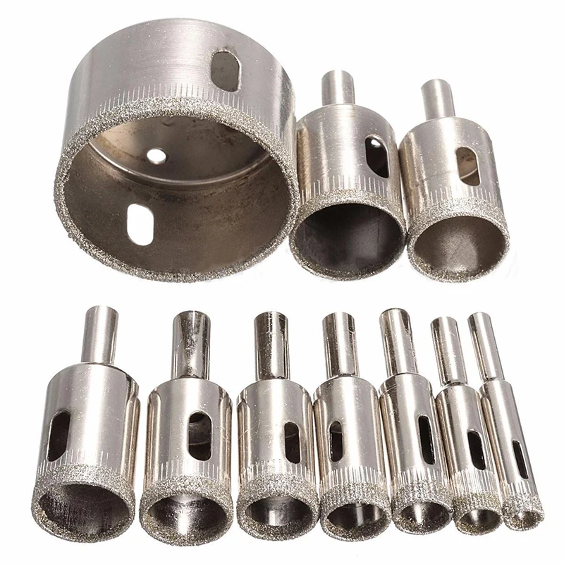 DWZ 10pcs 8-50mm Diamond Coated Hole Saw Drill Bit Set for Tile Ceramic Marble Glass