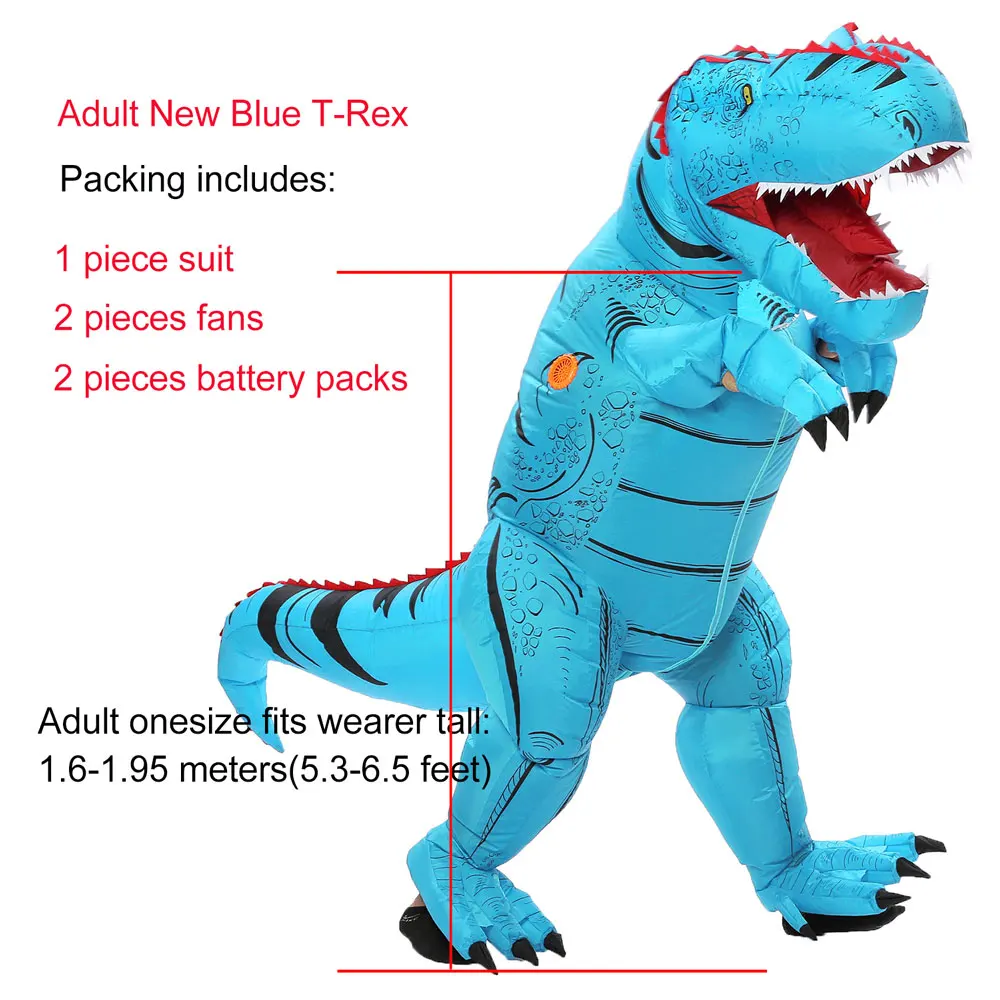 JYZCOS взрослый T REX надувной костюм динозавра Хэллоуин партии Косплей Костюм для женщин мужчин детей Карнавальный костюм - Цвет: Adult New Blue