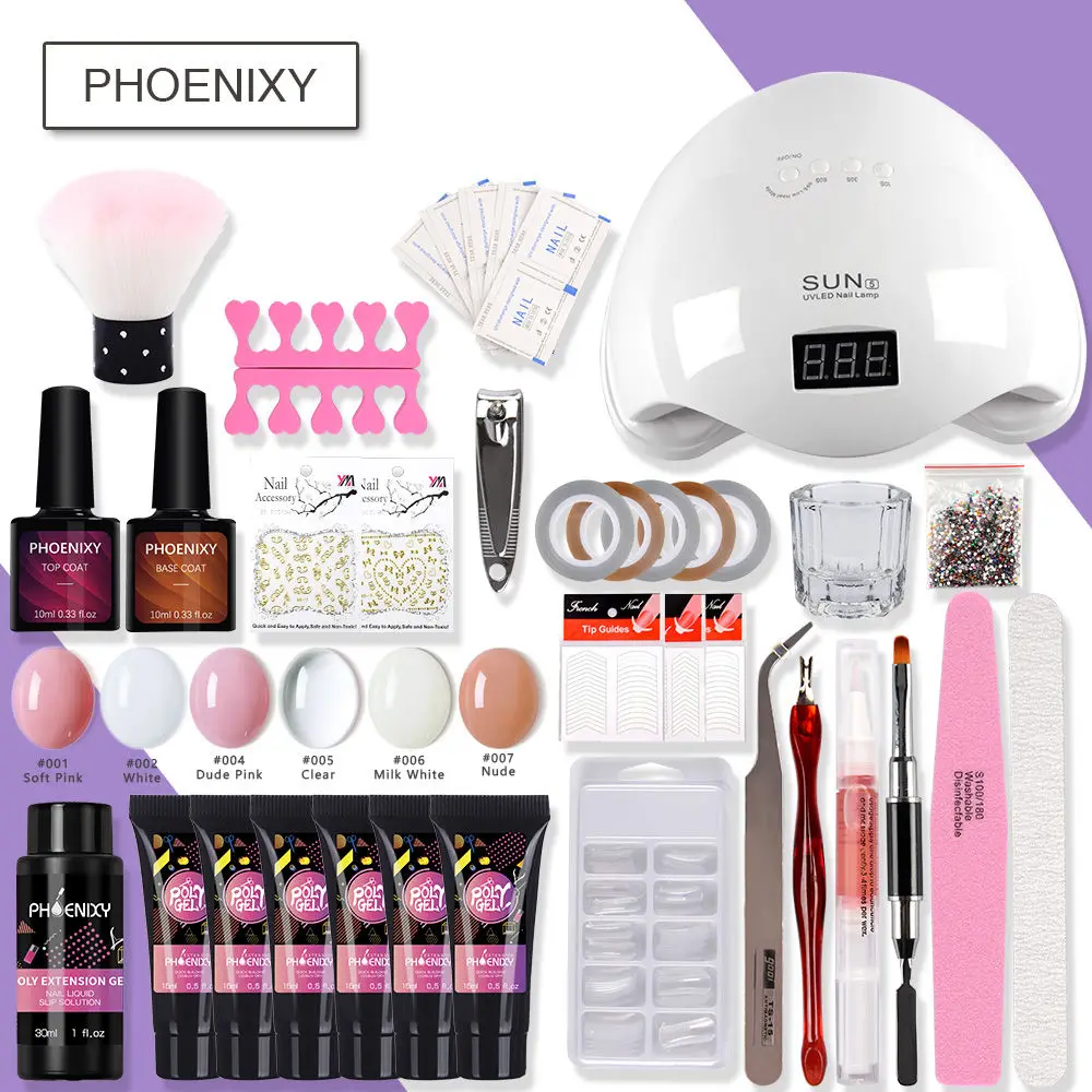 

Poly Gel Nail Kit Starter Gel Set Manicure Kit 48W LED Lamp For Nail Varnish Quick Building For Nail Extension Hard Poly Gel Set