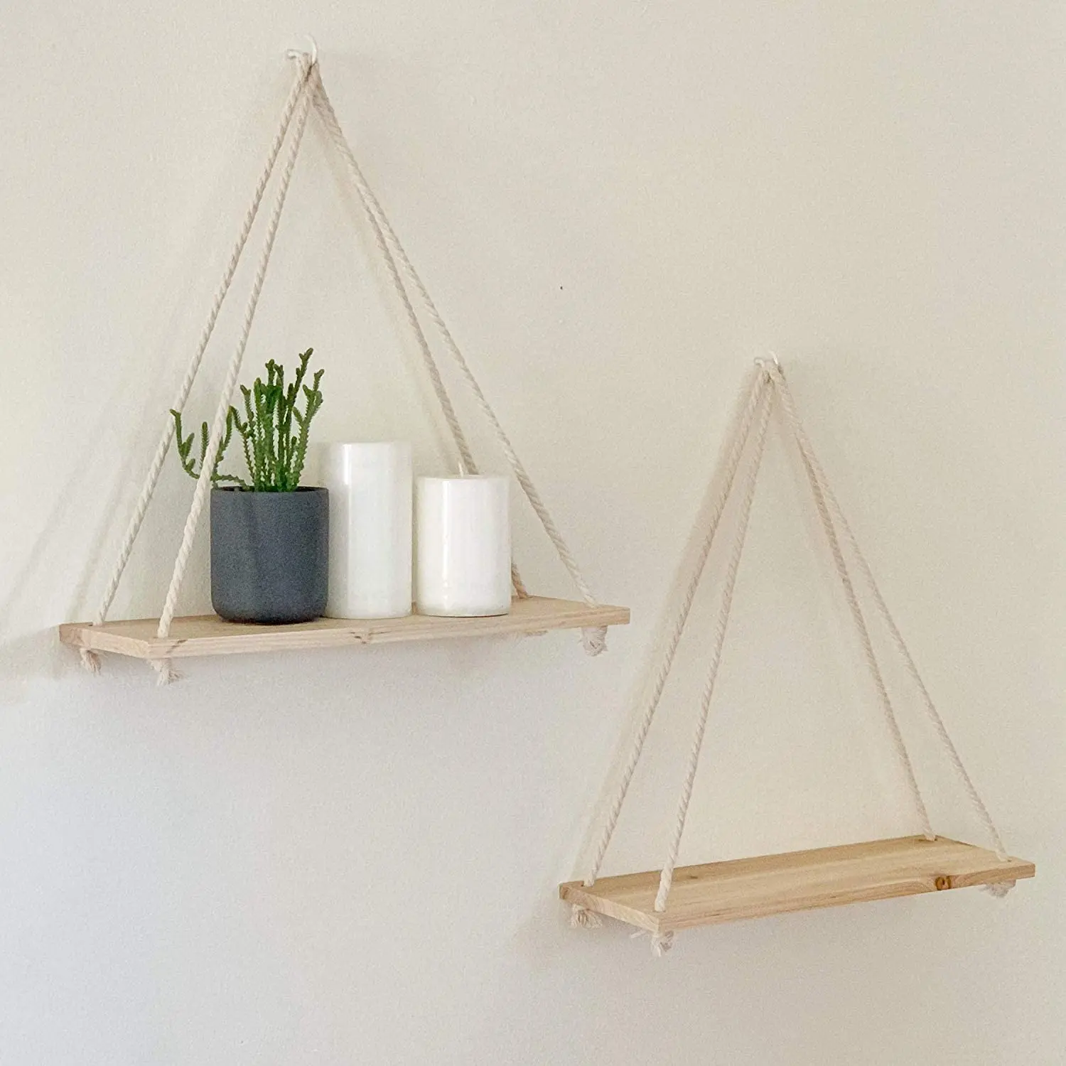 Cuerda de madera que cuelga de la pared para planta, maceta montada en bandeja, estantes de pared flotantes, decoración nórdica del hogar, diseño Simple