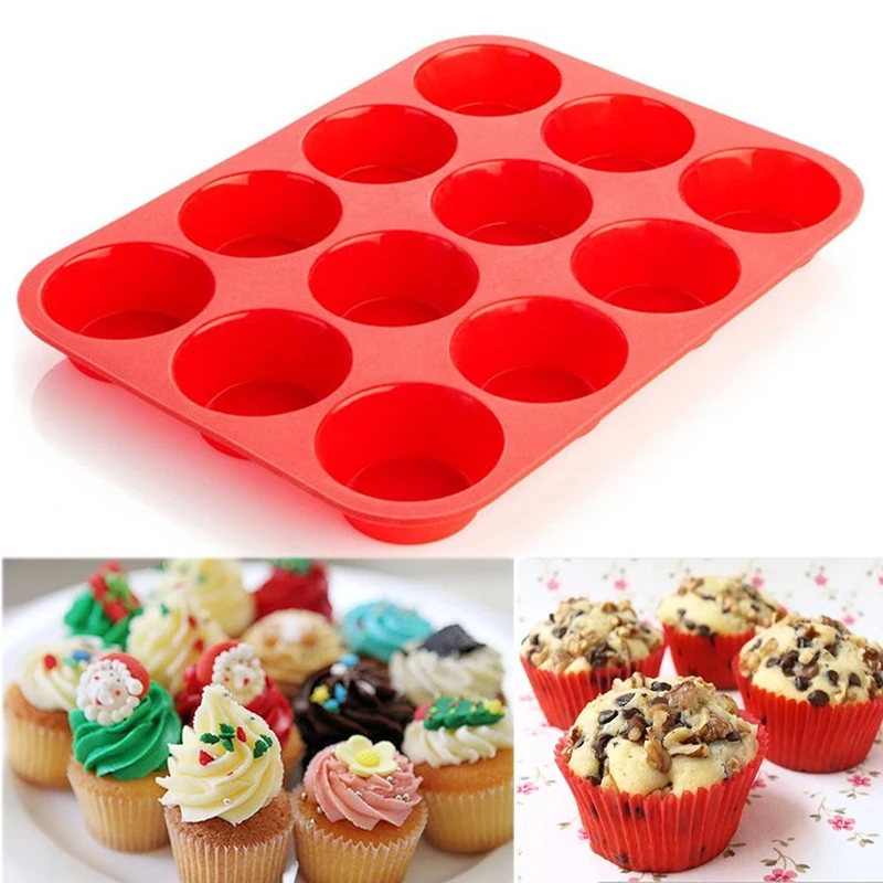 

Silicone Cake Mold 12 Cavity Cake Decorating Tools Bakeware Chocolate Mold Muffin Cup 3D Non-stick Jelly Candy Baking Mold