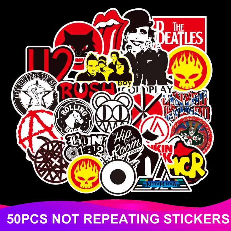 

50pcs/set Waterproof Cool Rock Music Stickers Skateboard Luggage Suitcase guita Laptop Motorcycle Sticker Reward Classic Toy